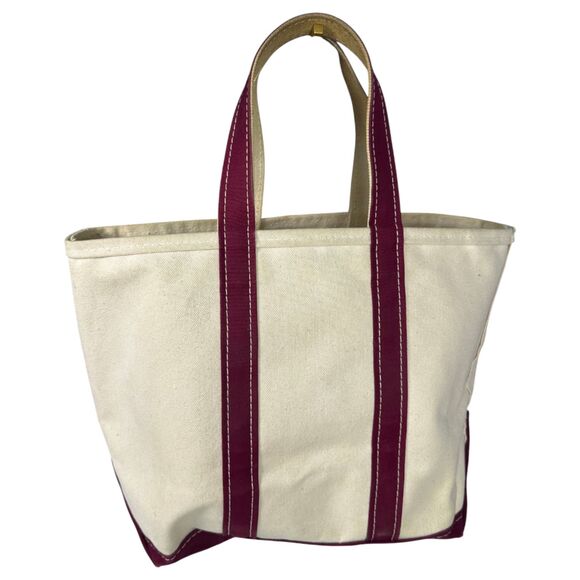 L.L. Bean Boat and Tote Vintage 90s Cream Burgundy Canvas Tote Bag - READ - Picture 6 of 9